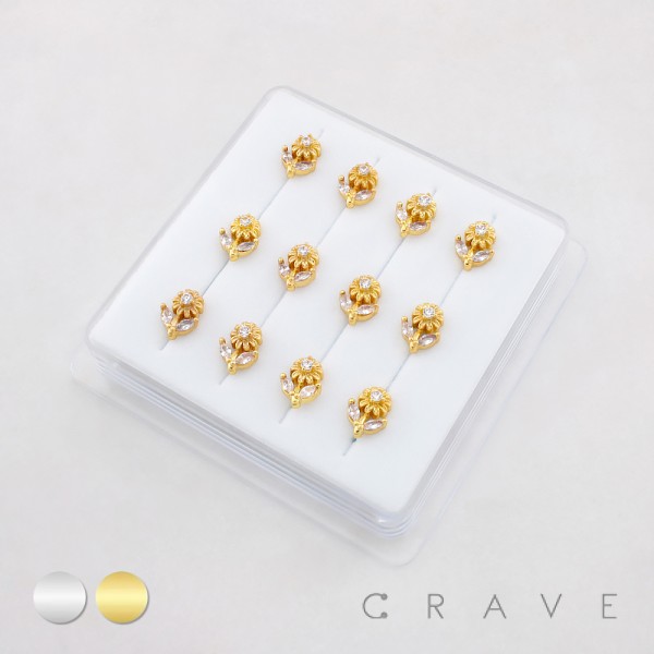SUNFLOWER MULTI CZ MARQUISE LEAF POLISH 316L SURGICAL STEEL L-SHAPE NOSE BOX